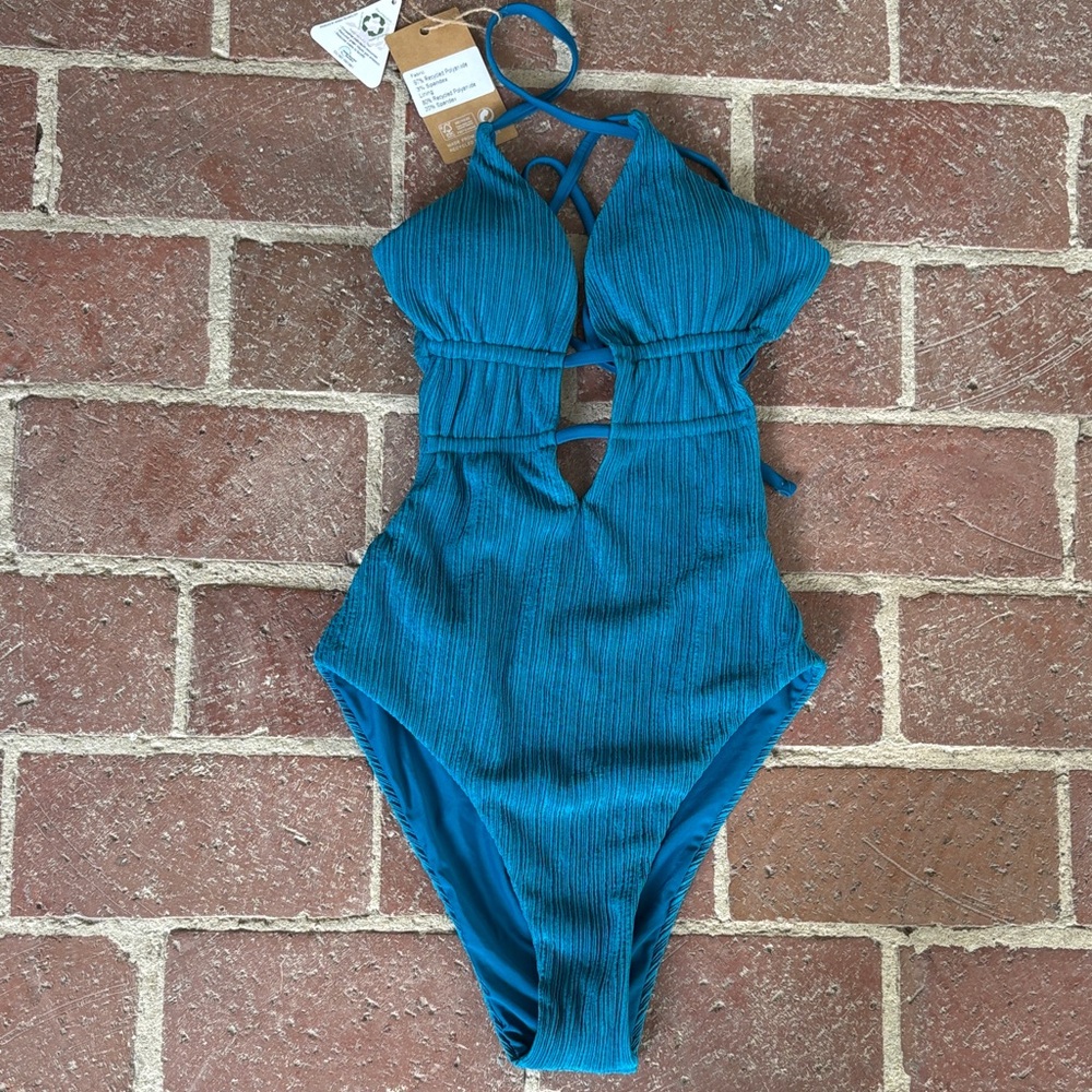 Berlook NWT Teal Textured Sexy One-Piece Swim - Cutout Back - Picture 7 of 13